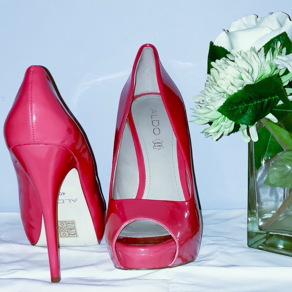 Coral peep toes heels